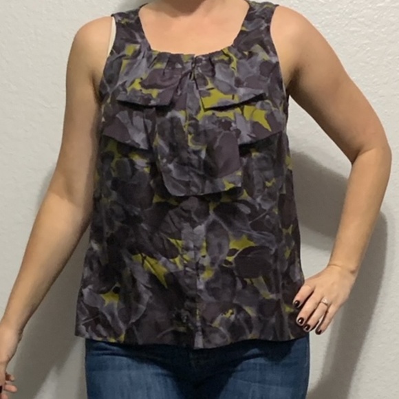 J.Crew Silk Flowy Mustard and Purple Top - 12 - Picture 1 of 7